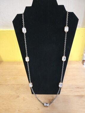 Ann Taylor Silver-Tone Chain Necklace with Clear Crystal Stations